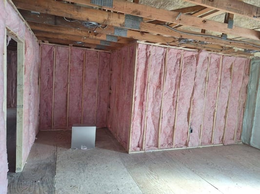 Interior walls in a new construction home insulated with fiberglass batts. Located in Gettysburg, PA.