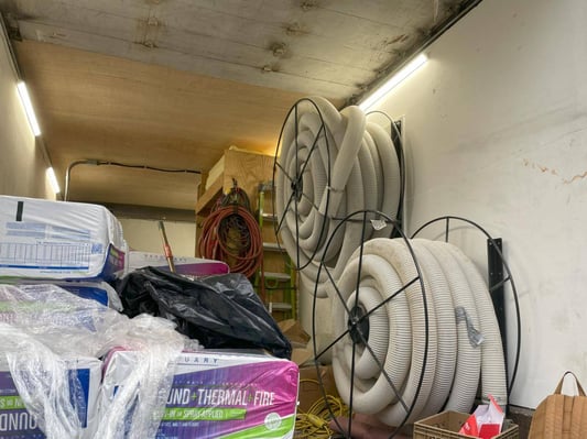 The interior of South Central Services' blown-in cellulose insulation rig.