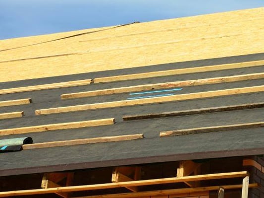 A roof deck of a home that's under construction.