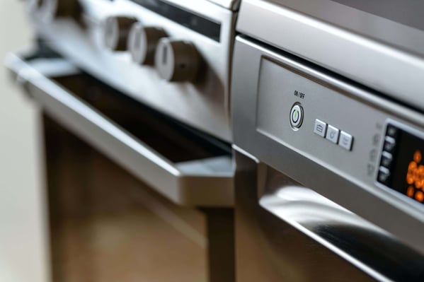 A stainless steel kitchen appliance.