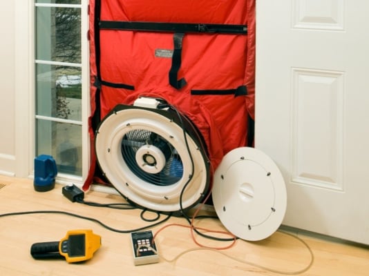 A home undergoing a blower door test.