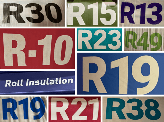 R-values from insulation packaging.
