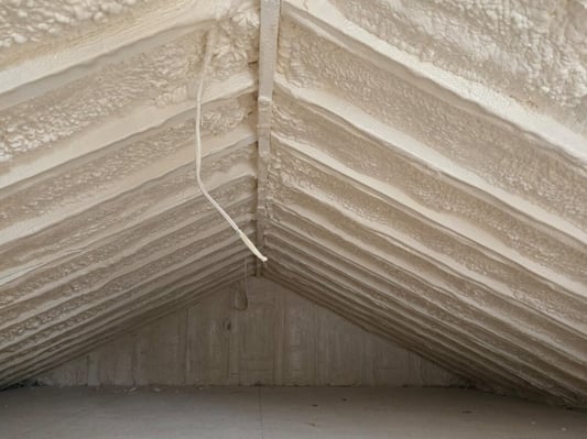 A small attic encapsulated with closed cell spray foam.