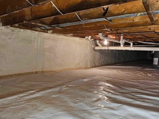 An encapsulated crawl space in Franklin County, Pennsylvania. The walls are insulated with closed cell spray foam insulation.