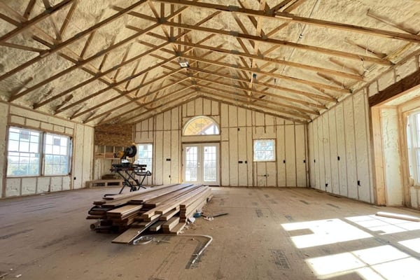 A new construction home insulated with open cell spray foam in the walls and closed cell spray foam in the ceiling.