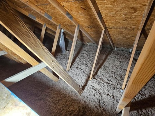 A look at baffles and blown-in cellulose in an attic floor in Smithsburg.