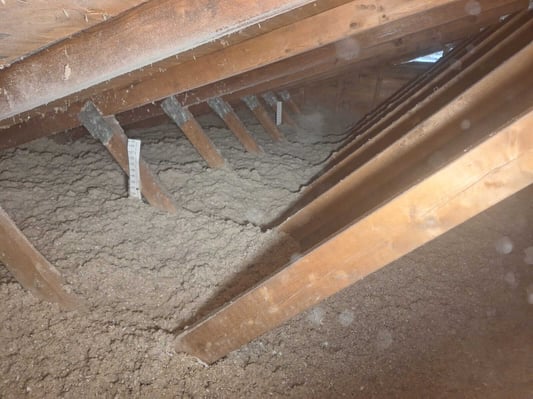 An attic in Waynesboro, Pennsylvania, insulated with blown-in cellulose by South Central Services Insulation.