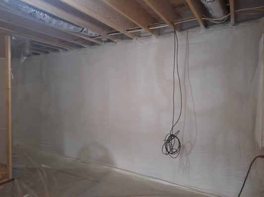 A basement in Mercersburg, Pennsylvania, insulated with closed cell spray foam insulation.