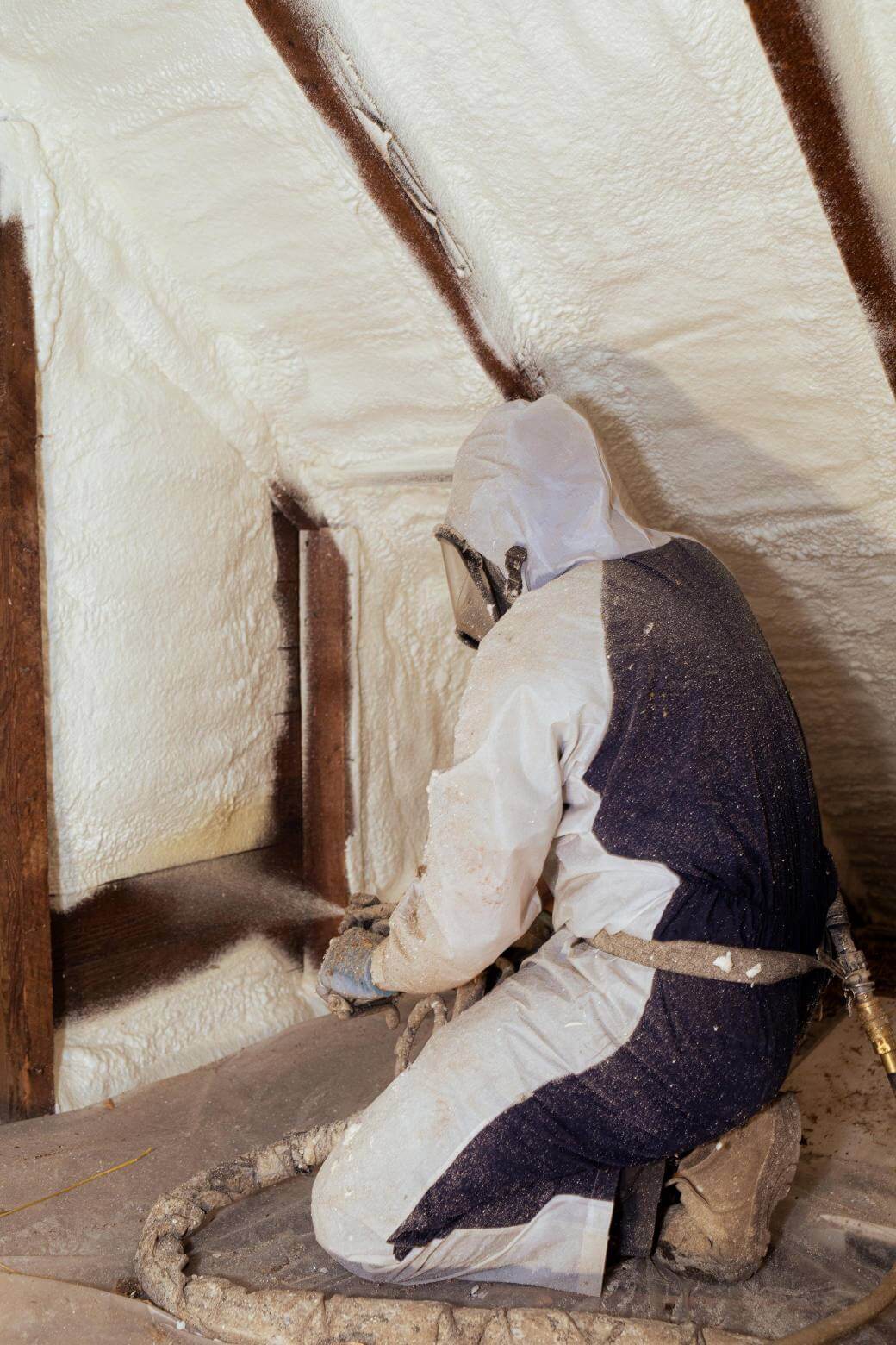A spray foam contractor installed closed cell spray foam on the gable of an attic in Chambersburg, Pennsylvania.