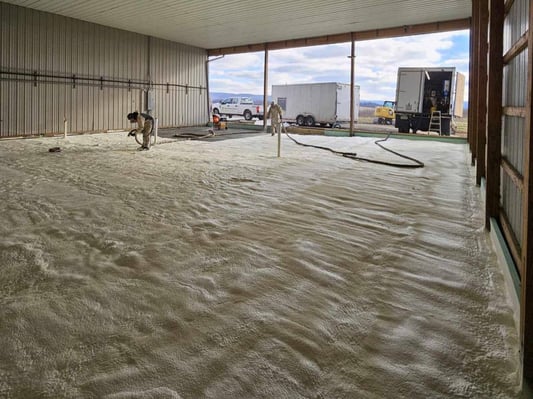 Pole building insulation for a large pole building in southern PA. The floor of the pole building was insulated with closed cell spray foam.